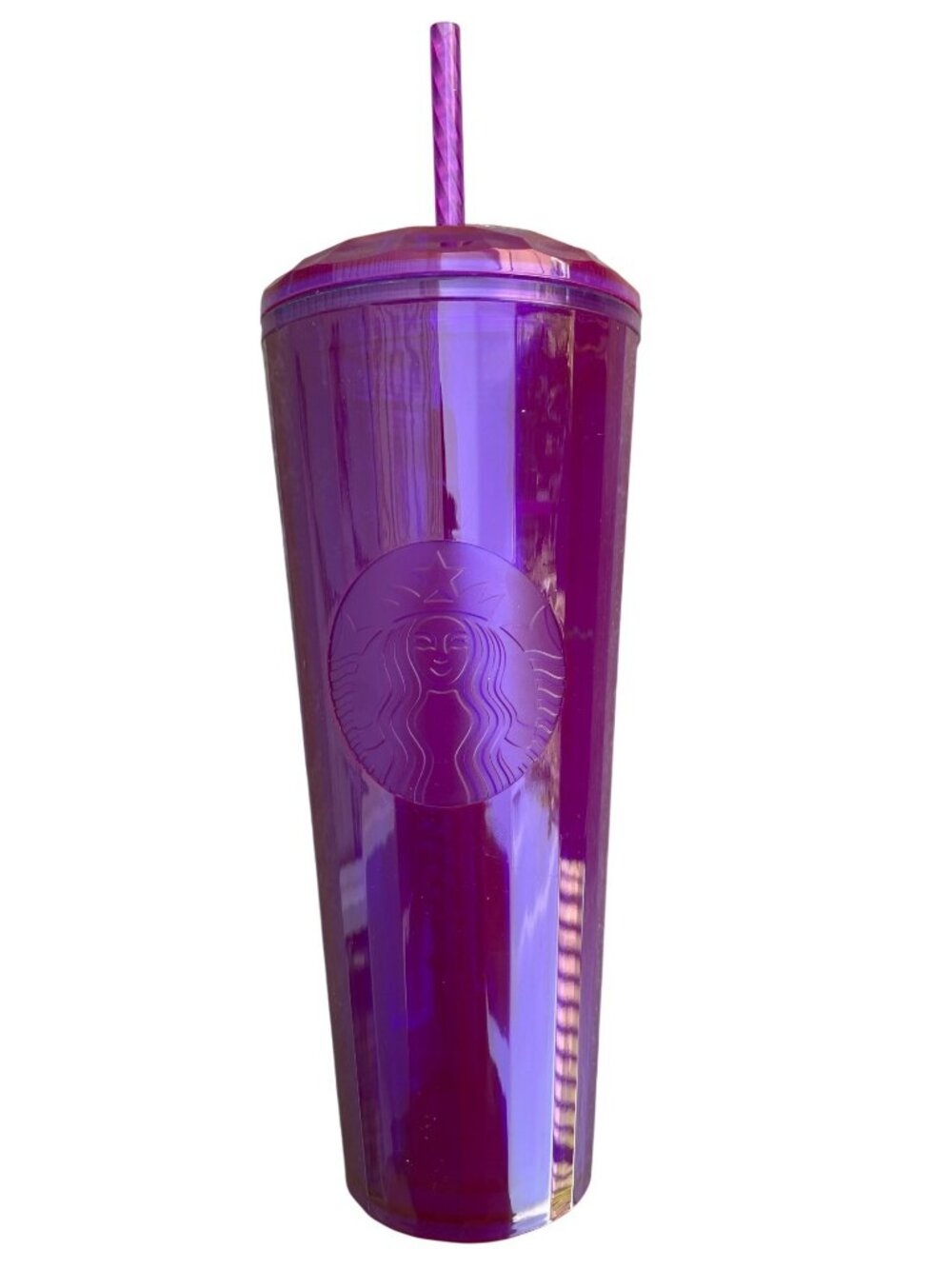 Starbucks 24oz Purple Diamond Plastic Tumbler With Lid & Straw IMPERFECT NWT